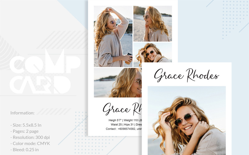 Grace Rhodes - Modeling Comp Card - Vorlage für Unternehmensidentität