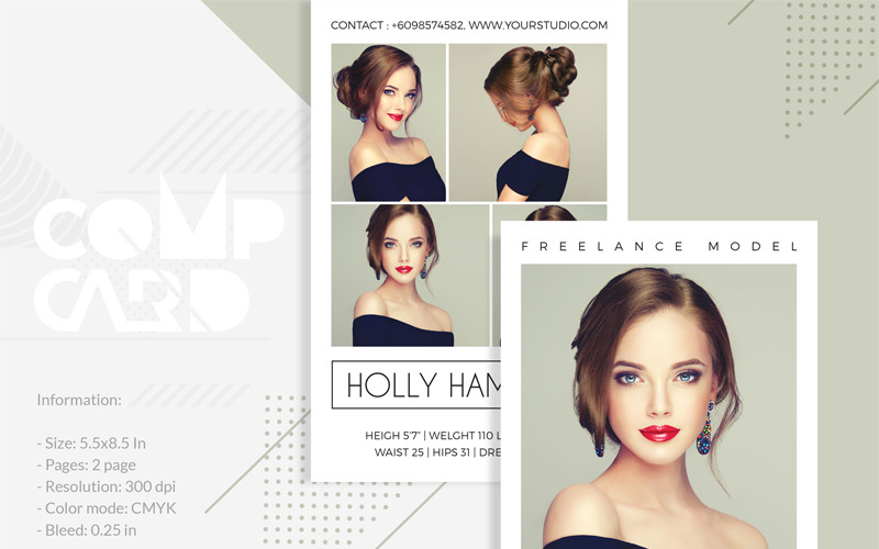 Download Фирменный стиль "Holly Hamilton - Modeling Comp Card - Corporate Identity Template" / Holly Hamilton - Modeling Comp Card - Corporate Identity Template - Фирменный стиль на тему графика modeling comp card template zed fashion photography photo elements model clip art creative profession