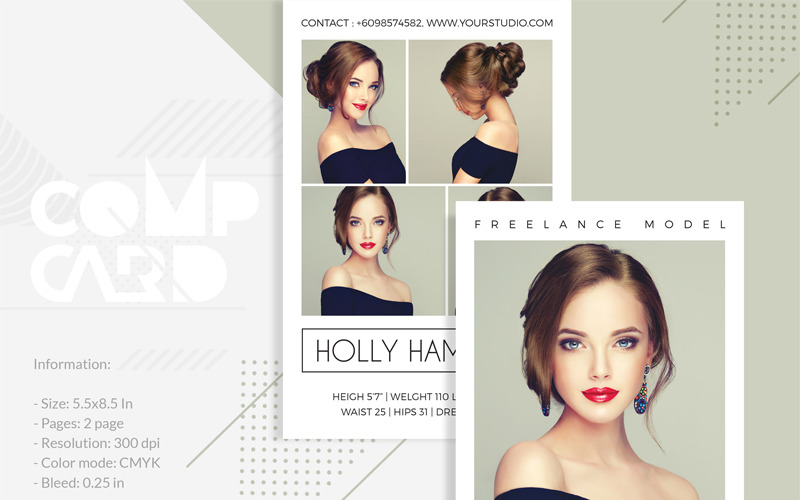 Холлі Гамільтон - Моделювання Comp Card - Шаблон фірмового стилю
