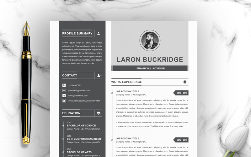Download Резюме "Laron Resume Template" / Laron Resume Template - Резюме на тему графика 1 page resume 2 3 clean cv cover letter design template illustrator eps mac pages microsoft word modern photoshop psd