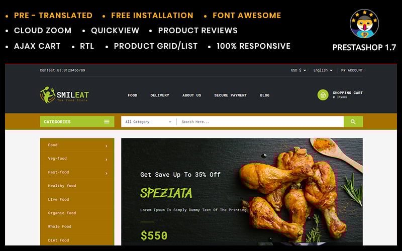 Тема PrestaShop для Smileat Food Store
