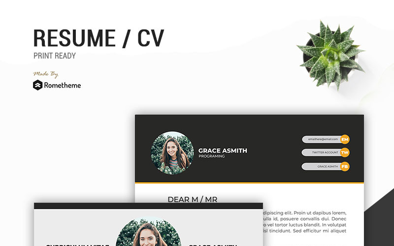 Download Резюме "Grace Asmith Resume Template" / Grace Asmith Resume Template - Резюме на тему графика creative curriculum cv freelance freelancer hire illustrator job minimalist modern personal photoshop portfolio resume simple