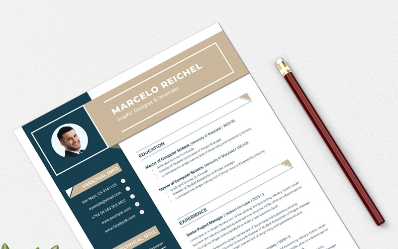 Download Резюме "Marcelo Resume Template" / Marcelo Resume Template - Адаптивный Резюме на тему графика a4 clean resume cv doc elegant template indesign infographic modern professional creative design minimal pages portfolio word us letter