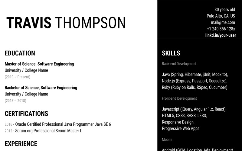 Download Резюме "Simple - Black & White [HTML/CSS] Resume Template" / Simple - Black & White [HTML/CSS] Resume Template - Резюме на тему графика resume cv curriculo ti it pdf html css