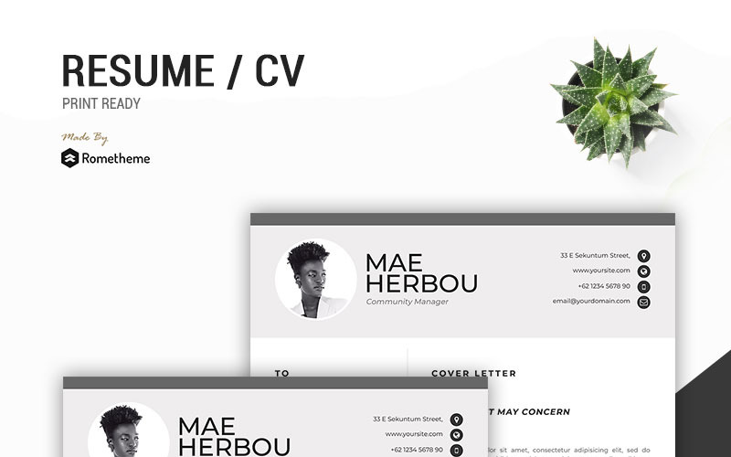 Download Резюме "Mae Herbou - Resume Template" / Mae Herbou - Resume Template - Резюме на тему графика creative curriculum cv freelance freelancer hire illustrator job minimalist modern personal photoshop portfolio resume simple