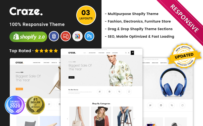 Craze - El tema de Shopify premium adaptable para múltiples tiendas