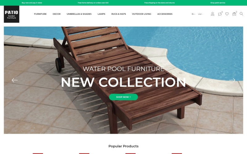Patio-Gartenmöbelgeschäft E-Commerce Bootstrap Clean PrestaShop Theme