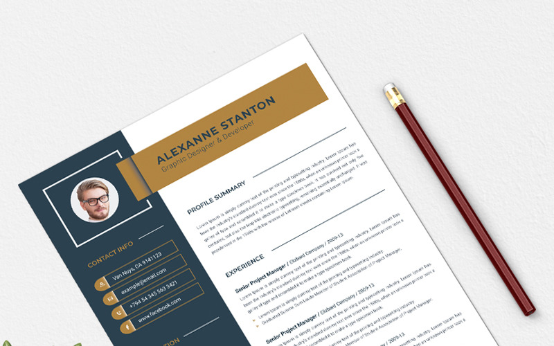 Download Резюме "Stanton Resume Template" / Stanton Resume Template - Адаптивный Резюме на тему графика a4 clean resume cv doc elegant template indesign infographic modern professional creative design minimal pages portfolio word us letter