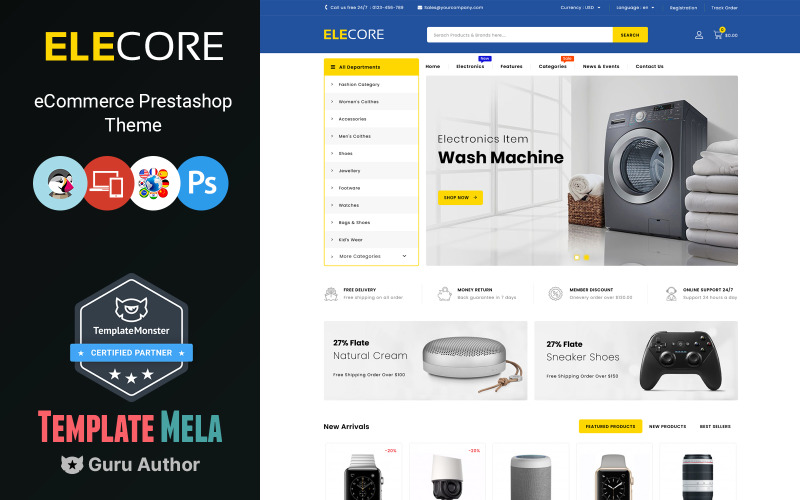 Elecore - Тема магазину електроніки PrestaShop