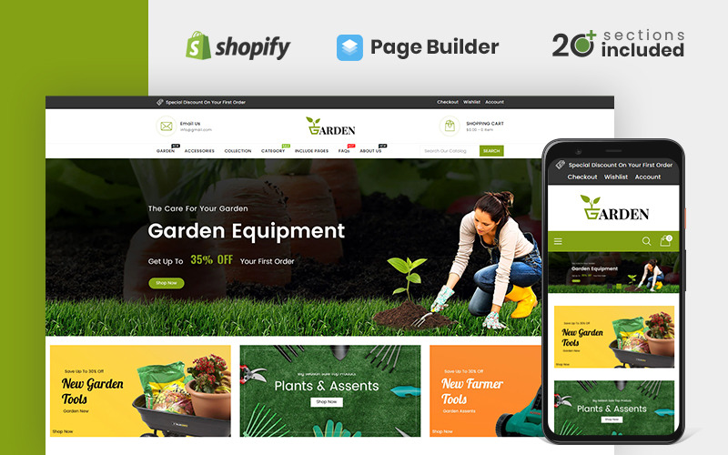 садовые инструменты магазин shopify тема