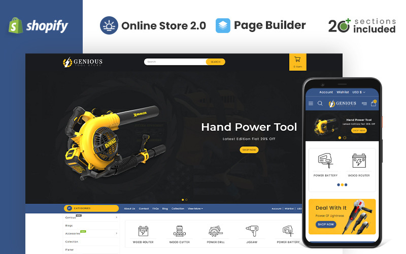 Genious Power Tools Store Shopify Theme TemplateMonster
