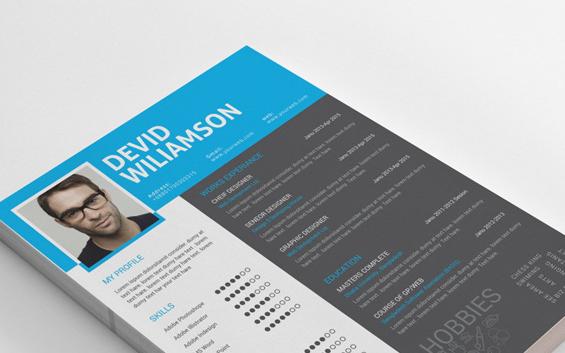 Download Резюме "Devid Word Resume Template" / Devid Word Resume Template - Резюме на тему графика 1 page resume 2 clean cv cover letter design template illustrator eps mac pages microsoft word modern photoshop psd professional