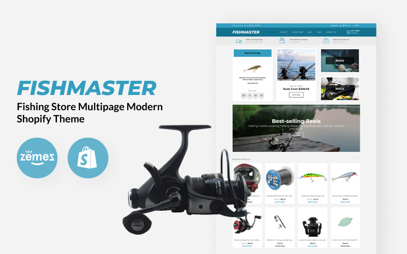 Fishmaster - Риболовецький магазин Багатосторінкова сучасна тема Shopify