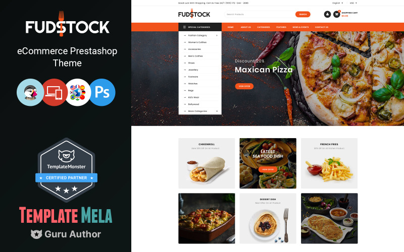 Fudstock - Тема PrestaShop для ресторанного магазина