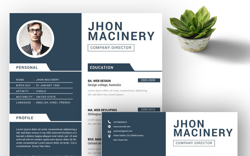 Download Резюме "Jhon Resume Template" / Jhon Resume Template - Резюме на тему графика 1 page resume 2 clean cv cover letter design template illustrator eps mac pages microsoft word modern photoshop psd professional