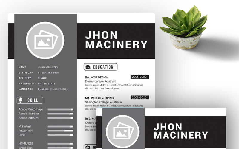 Download Резюме "Jhone Resume Template" / Jhone Resume Template - Резюме на тему графика 1 page resume 2 clean cv cover letter design template illustrator eps mac pages microsoft word modern photoshop psd professional