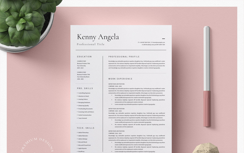 Download Резюме "Kenny Angela Professional Resume Template" / Kenny Angela Professional Resume Template - Резюме на тему графика resume template word minimal simple doc docx one page professional work cv clean creative