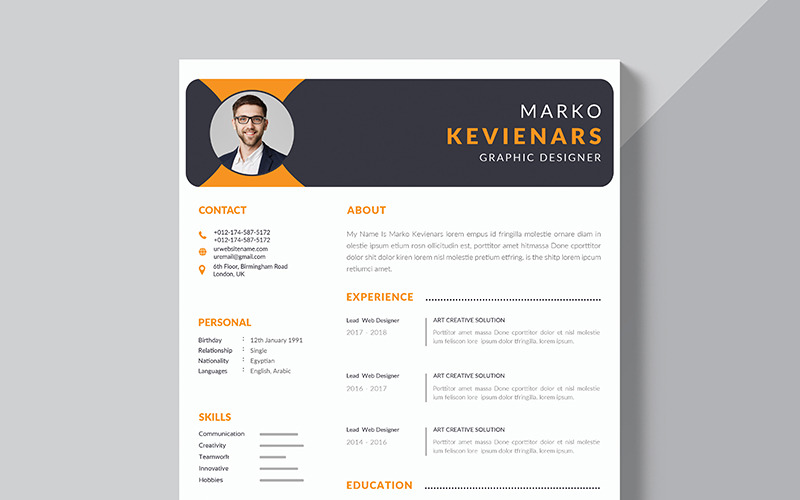 Download Резюме "Kevienars Resume Template" / Kevienars Resume Template - Резюме на тему графика a4 awards clean cv resume creative curriculum vitae template design employment hobbies icons indesign job letter minimalist modern photoshop to