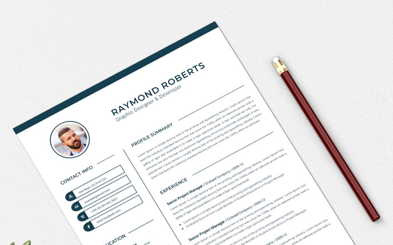 Download Резюме "Raymond Roberts Resume Template" / Raymond Roberts Resume Template - Адаптивный Резюме на тему графика a4 clean resume cv doc elegant template indesign infographic modern professional creative design minimal pages portfolio word us letter