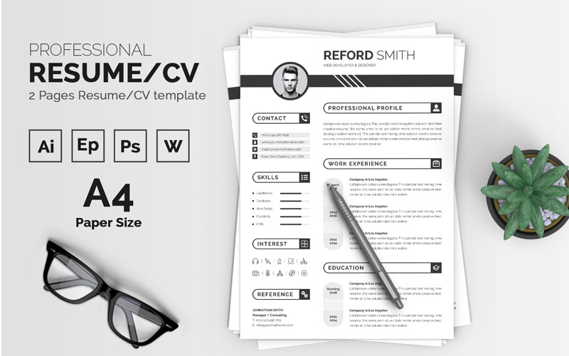 Download Резюме "Reford Smith Resume Template" / Reford Smith Resume Template - Резюме на тему графика resume cv clean creative word infographic modern professional student mac pages manager template bankers doctors job seekers
