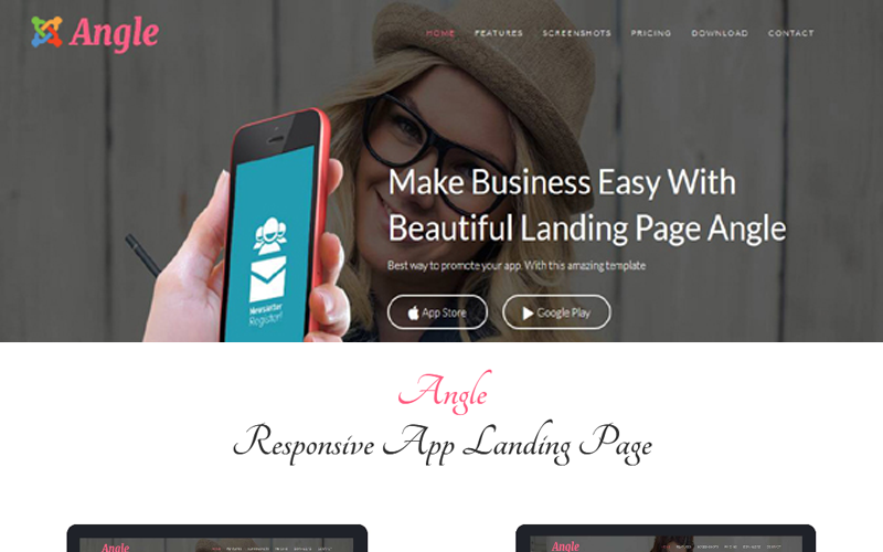 Angle - Responsive App Landing One Page Joomla Template