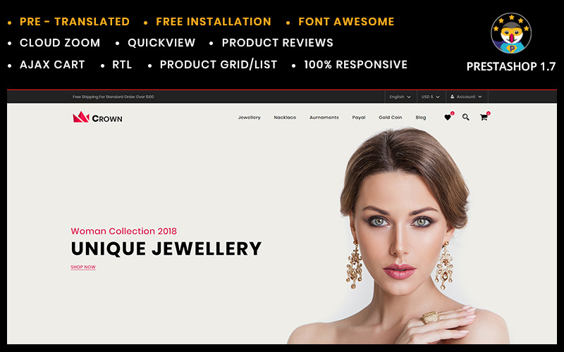 Crown Jewelry Store PrestaShop Teması