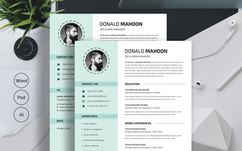 Download Резюме "Donald Mahoon Resume Template" / Donald Mahoon Resume Template - Резюме на тему графика 1,page,resume,2,3,clean,cover,letter,creative,cv,template,design,document,microsoft,word,minimalist,modern,photoshop,psd,professional