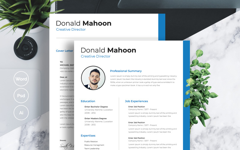 Download Резюме "Donald Mahoon Resume Template" / Donald Mahoon Resume Template - Резюме на тему графика 1 page resume 2 3 clean cover letter creative cv template design document microsoft word minimalist modern photoshop psd professional