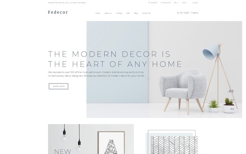 Fedecor - Многостраничный чистый шаблон OpenCart для дизайна интерьера