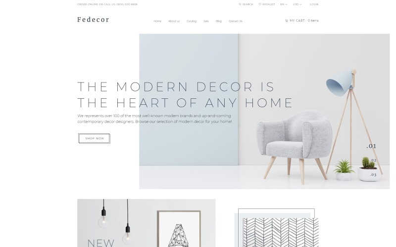 Fedecor - Modello OpenCart pulito multipagina per interior design