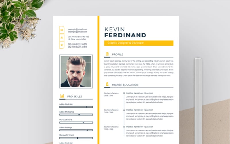 Download Резюме "Ferdinand Resume Template" / Ferdinand Resume Template - Адаптивный Резюме на тему графика resume template cv clean modern a4 doc elegant indesign infographic professional creative design minimal pages portfolio word us letter