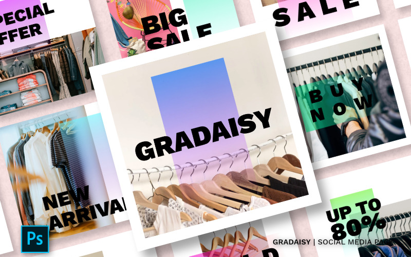 Download Шаблон для соцсетей "Gradaisy Pack Social Media Template" / Gradaisy Pack Social Media Template - Шаблон для соцсетей на тему графика instagram facebook twitter banner template sale media social background design vector fashion promotion stories instagramtemplates post story