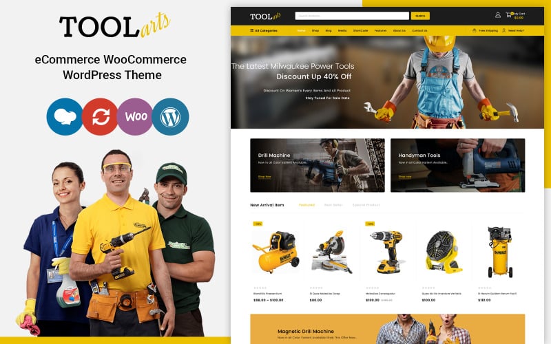 ToolArts - Tema WooCommerce per utensili elettrici e attrezzature Elementor