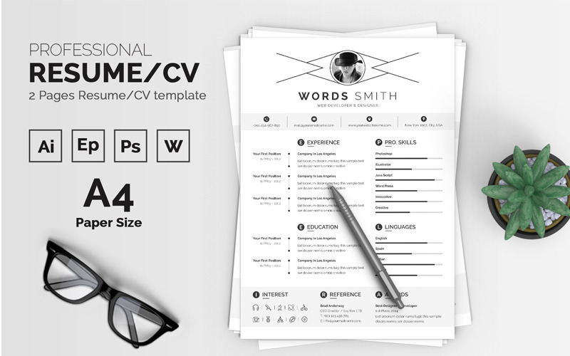 Download Резюме "Words Smith Resume Template" / Words Smith Resume Template - Резюме на тему графика resume cv clean creative word infographic modern professional student mac pages manager template bankers doctors job seekers
