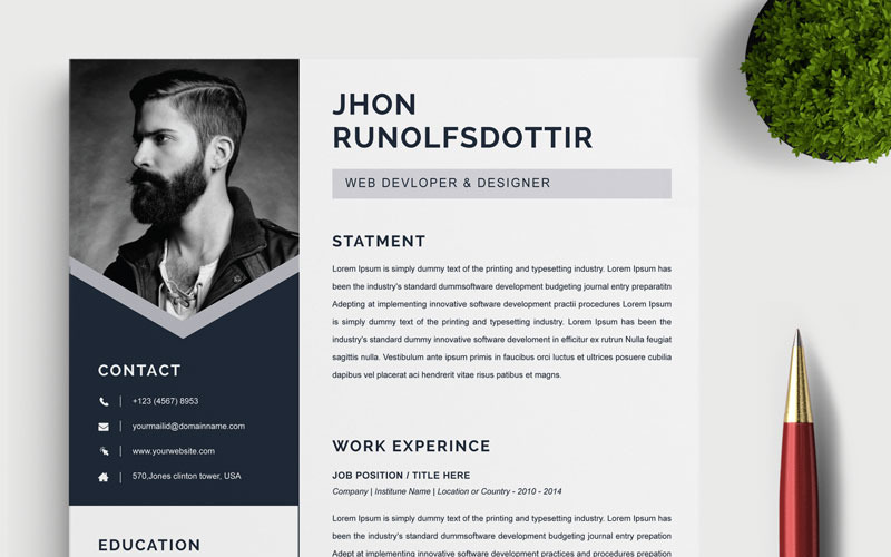 Download Резюме "Jhon Resume Template" / Jhon Resume Template - Резюме на тему графика 2 page a4 clean cv design elegant resume female feminine infographic letter minimalist modern portfolio professional indesign minimal pages