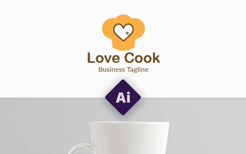 Download Шаблон логотипа "Love Cook Logo Template" / Love Cook Logo Template - Шаблон логотипа на тему графика lovefood cafe chef cook cooking school cuisine delicious food fork fun green happy healthy kitchen love restaurant salad simple