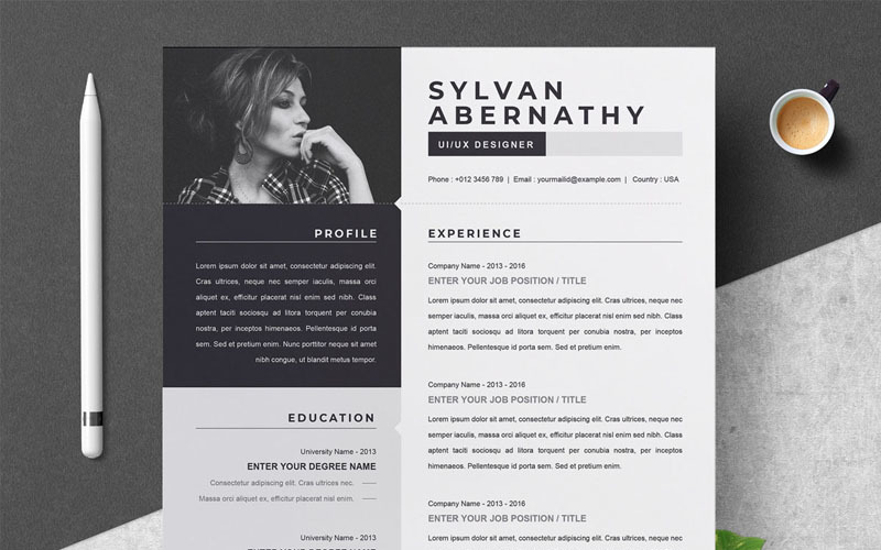 Download Резюме "Sylvan Resume Template" / Sylvan Resume Template - Резюме на тему графика a4 business card clean cv resume creative curriculum vitae set template document docx icons illustrator indesign line modern photoshop professional