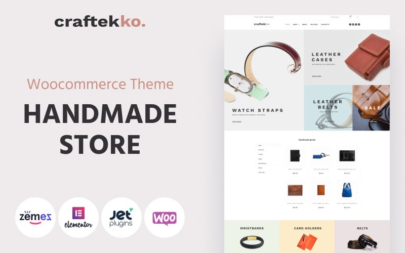 Craftekko - Tema de WooCommerce de Elementor limpio de comercio electrónico hecho a mano