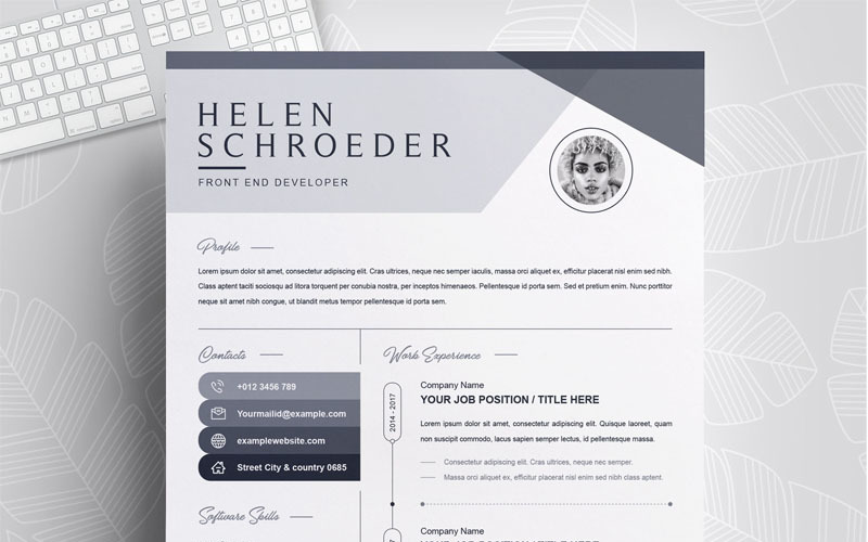 Download Резюме "Helen Resume Template" / Helen Resume Template - Резюме на тему графика 1 page resume 2 clean cv cover letter design template illustrator eps mac pages microsoft word modern photoshop psd professional
