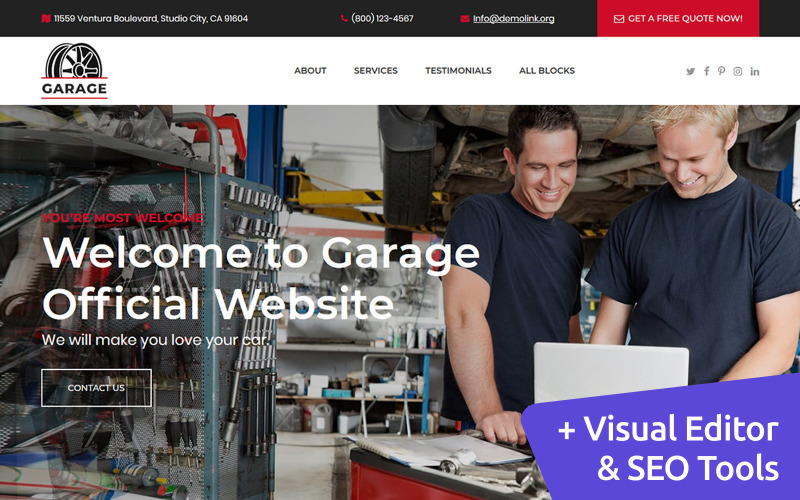 шаблон посадочной страницы гаража автомобиля