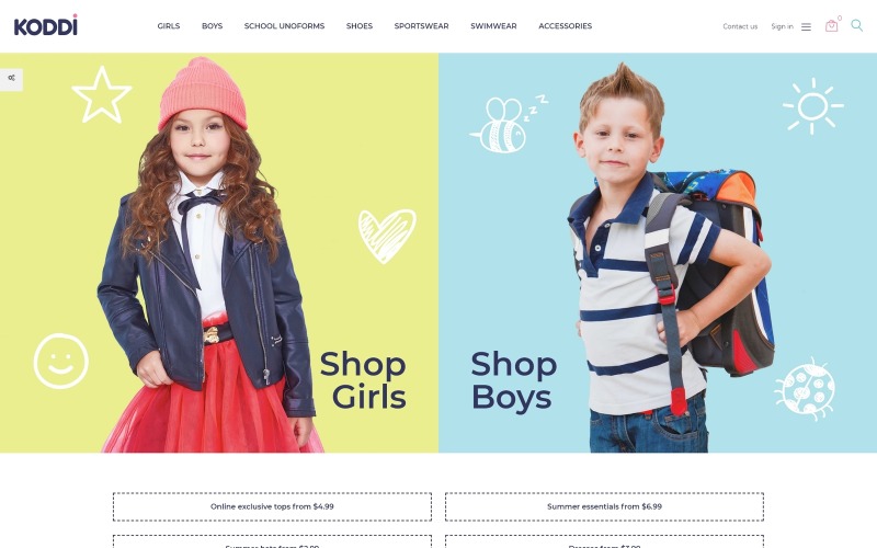 Koddi - Gyerekruhák tiszta e-kereskedelem Bootstrap PrestaShop téma