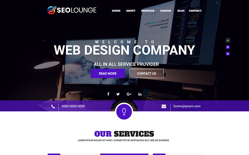 Download PSD шаблон "SEOLounge - SEO Company PSD Template" / SEOLounge - SEO Company PSD Template - PSD шаблон на тему информационные технологии seo company web design