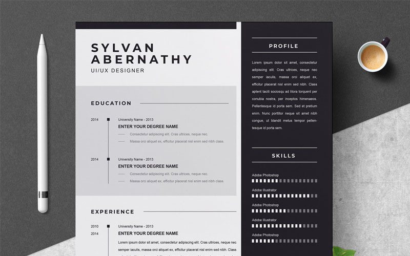 Download Резюме "Sylvan Resume Template" / Sylvan Resume Template - Резюме на тему графика 1 page resume 2 clean cv cover letter design template illustrator eps mac pages microsoft word modern photoshop psd professional