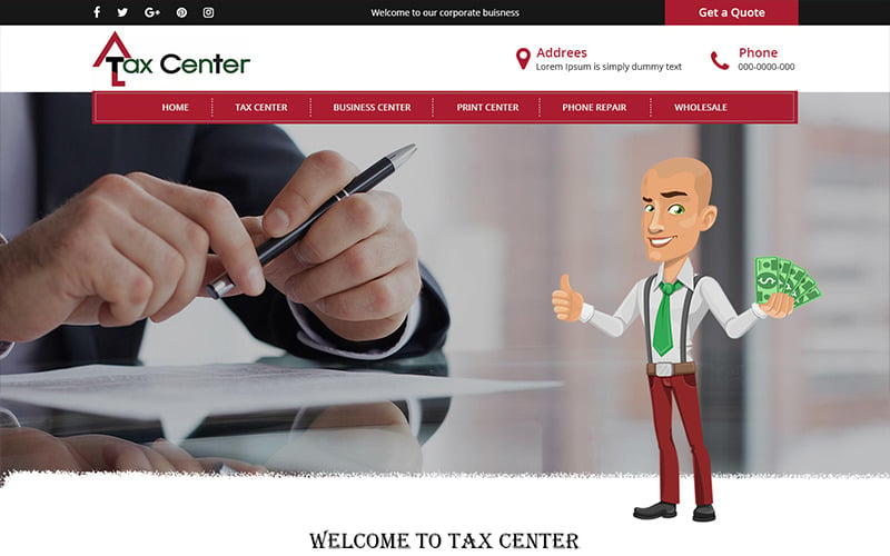 Centrum podatkowe - szablon PSD firmy doradztwa podatkowego
