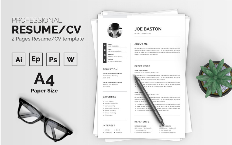 Download Резюме "Joe Baston Resume Template" / Joe Baston Resume Template - Резюме на тему графика resume cv clean creative word infographic modern professional student mac pages manager template bankers doctors job seekers