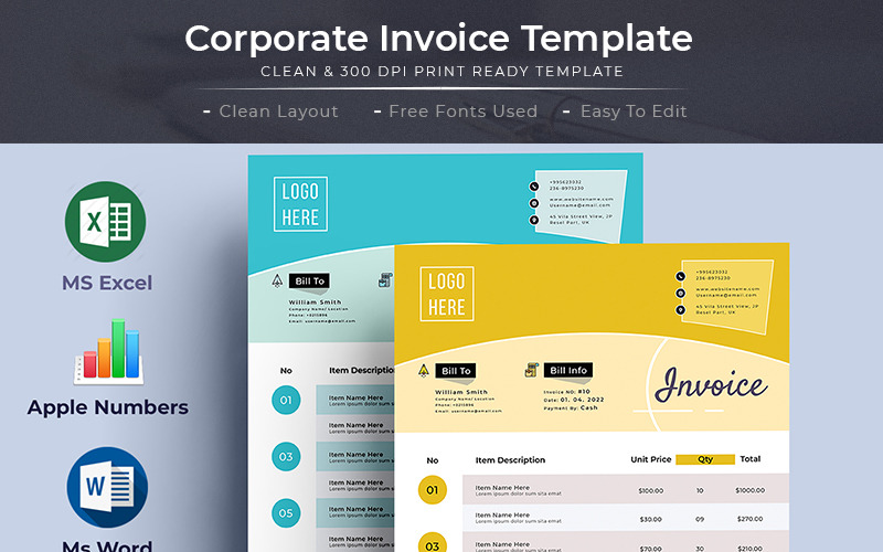 Tema di Identità Aziendale #84525 Moderx Excel Auto Calculation Invoice Bill Template