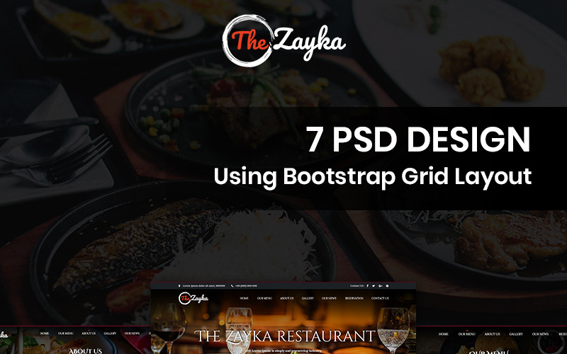 Download PSD шаблон "The Zayka - Restaurant PSD Template" / The Zayka - Restaurant PSD Template - PSD шаблон на тему кафе и ресторан restaurant food drinks