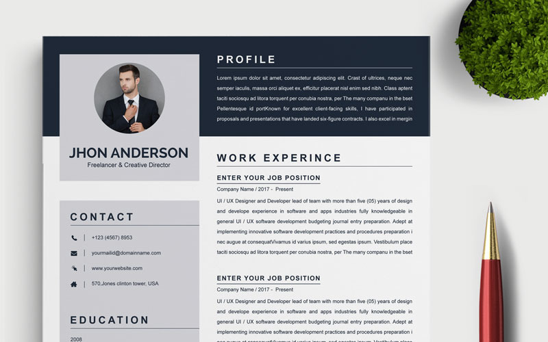 Download Резюме "Anderson Resume Template" / Anderson Resume Template - Резюме на тему графика 2 page a4 clean cv design elegant resume female feminine infographic letter minimalist modern portfolio professional indesign minimal pages