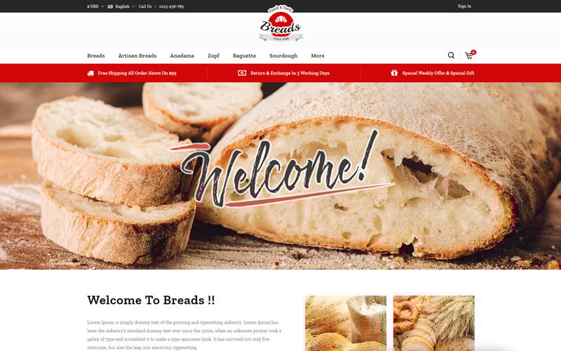 хлебобулочный prestashop тема