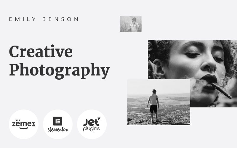 Emily Benson - Photography One page Black&White WordPress Elementor Theme